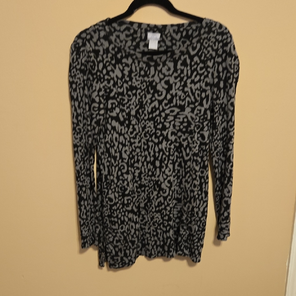 Chico's Black and Gray Patterned Blouse
